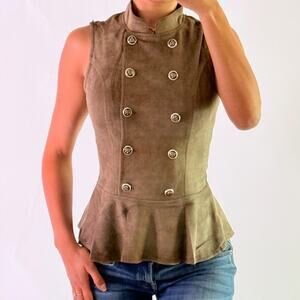Olive Green Faux Suede Peplum Top L